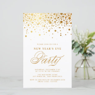 Gold Foil Confetti New Year's Eve Party Invitation