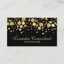 Gold Foil Confetti On Black Business Card