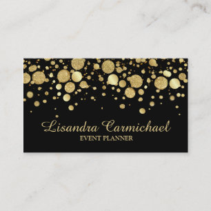 Gold Foil Confetti On Black Business Card