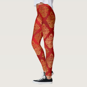 gold foil cosmic colour star red galaxy pattern leggings