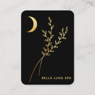 *~* Gold Foil Crescent Moon Glitter Leaves Business Card