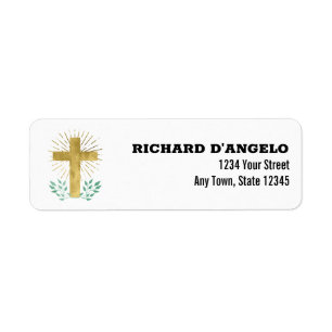 Gold Foil Cross Religious Address Labels