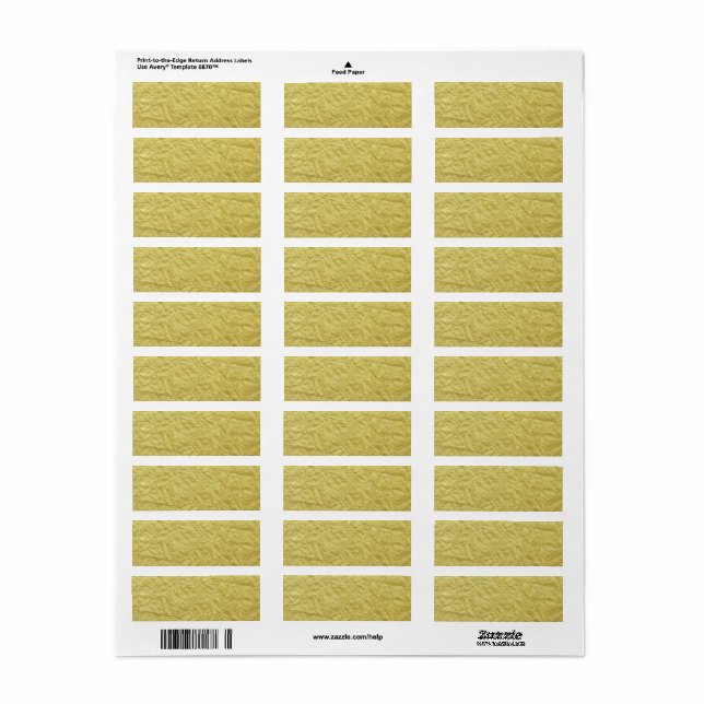 Gold Foil Custom Background Textured Return Address Label (Full Sheet)