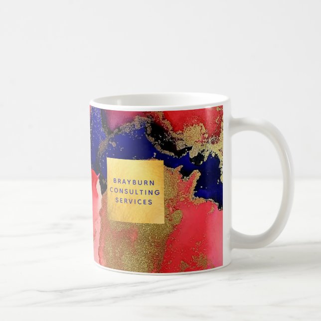 Gold Foil Custom Text Blue Red Abstract Coffee Mug (Right)