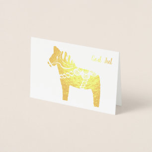 Gold Foil Dala Horse God Jul Greeting Card