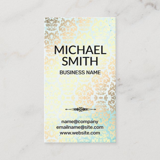 Gold Foil Damask Pattern | Lux Fancy Business Card (Front)