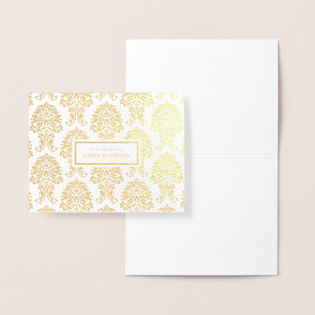 Gold Foil Damask Personal Stationery Foil Card (Display)