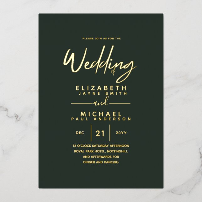 GOLD FOIL Dark Green Modern All-in-1 Wedding Foil  (Front)