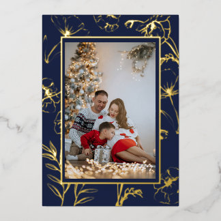 Gold Foil Deep Navy Christmas Photo Holiday Card