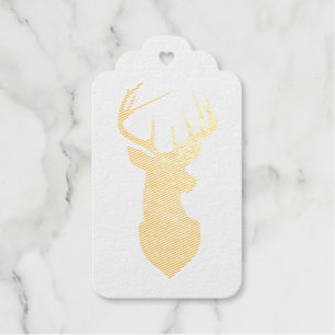 Gold Foil Deer Silhouette with Majestic Antlers Gift Tags