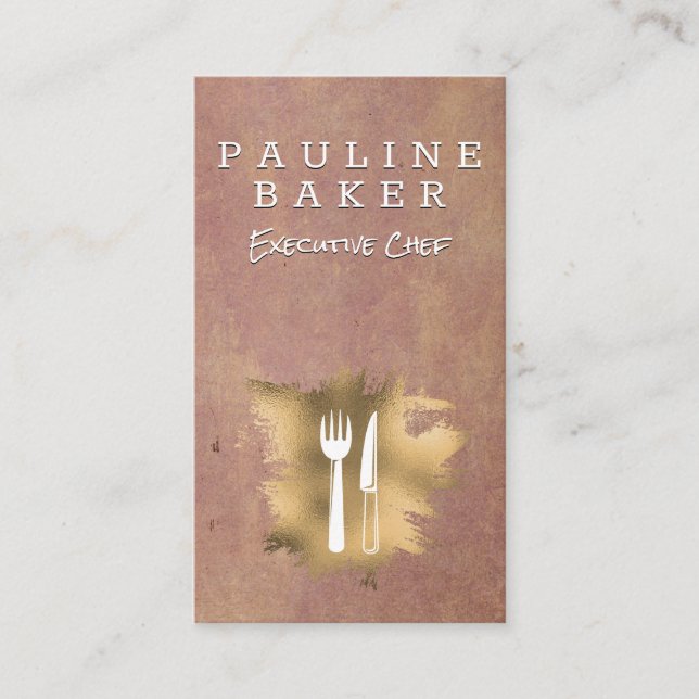 Gold Foil Dinnerware | Rustic Background Business Card (Front)