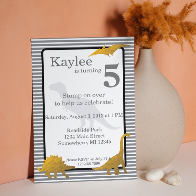 Gold Foil Dinosaur T-rex Birthday Invitation (Creator Uploaded)