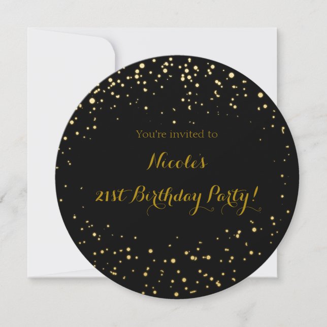 Gold Foil Dots & Black Modern Circle Invitations (Front)