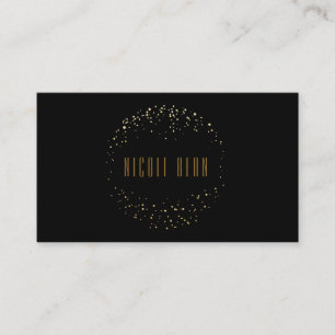 Gold Foil Dots Circle Emblem Black Business Card