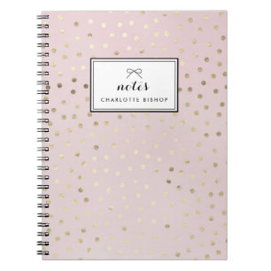 Gold Foil Dots Pattern Blush Personalised Notebook