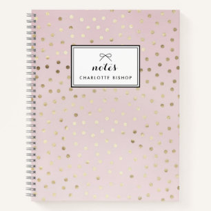 Gold Foil Dots Pattern Blush Personalised Notebook