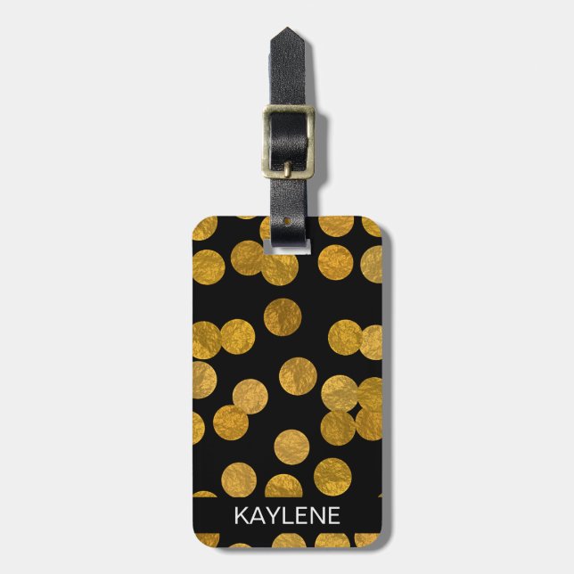 Gold Foil Dots Personalised Luggage Tag (Front Vertical)