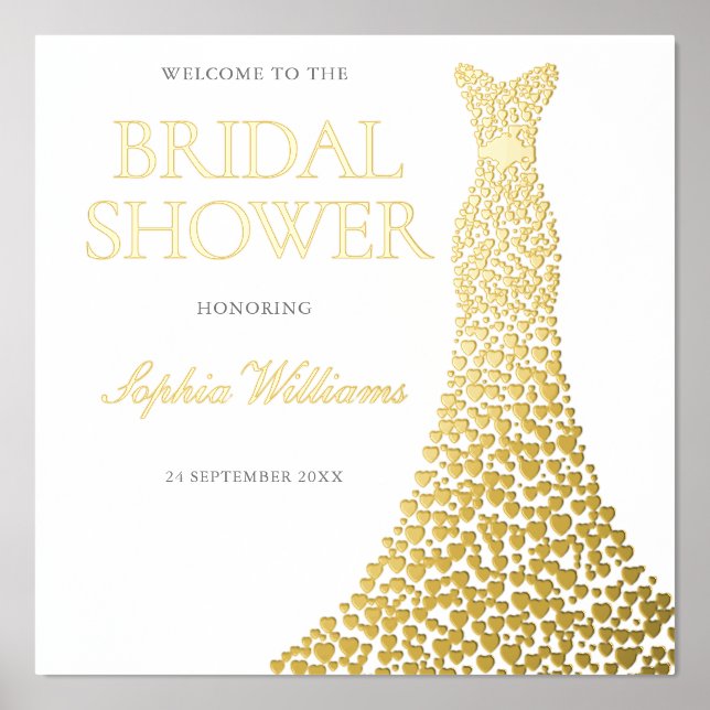 Gold Foil Dress Bridal Shower Welcome Sign (Front)