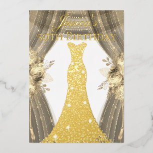 Gold Foil Dress Golden Floral 50th Birthday Party