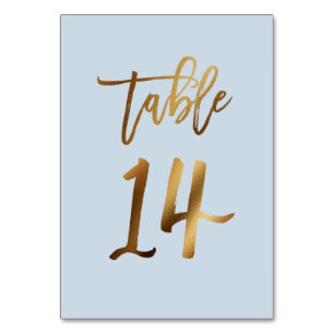 Gold foil dusty blue wedding table number