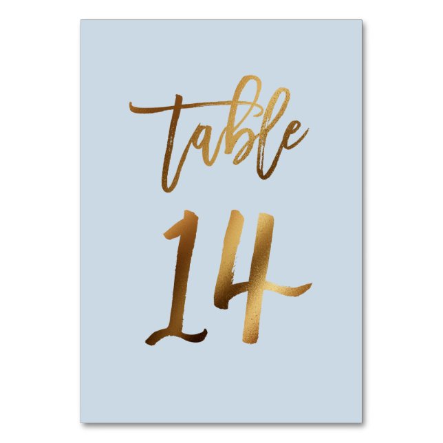Gold foil dusty blue wedding table number (Front)