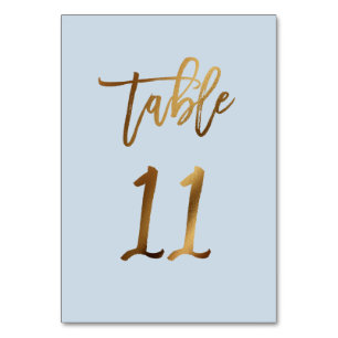 Gold foil dusty blue wedding table number