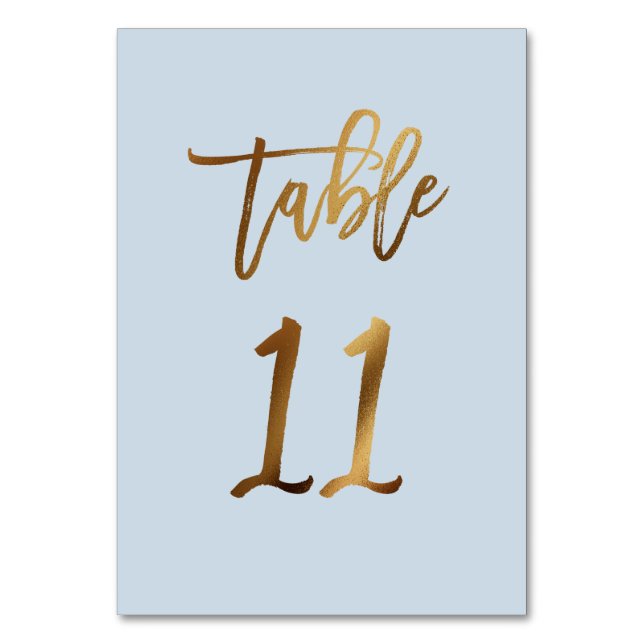 Gold foil dusty blue wedding table number (Front)