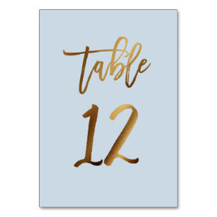 Gold foil dusty blue wedding table number