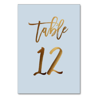 Gold foil dusty blue wedding table number