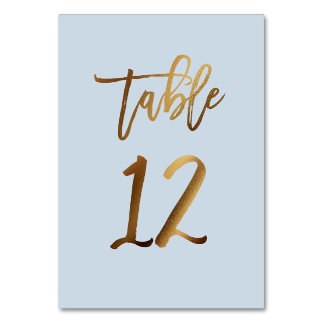 Gold foil dusty blue wedding table number (Front)