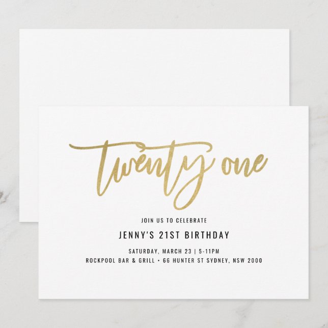 Gold Foil Effect 21st Birthday Invitation (Front/Back)