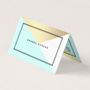 Gold Foil Effect & Aqua Geometric Double Loyalty Business Card
