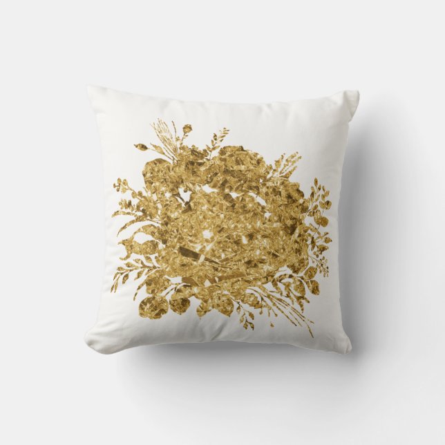 Gold Foil Effect Bouquet of Flowers Cushion (Front)