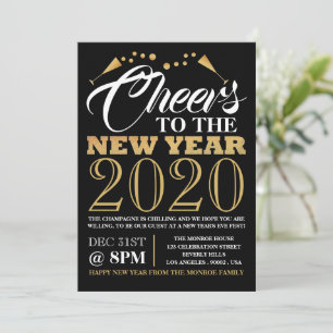 Gold Foil Effect, Champagne Bubbles, New Year Invitation