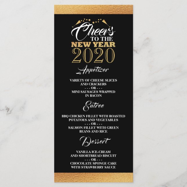 Gold Foil Effect, Champagne Bubbles, New Year Menu (Front)