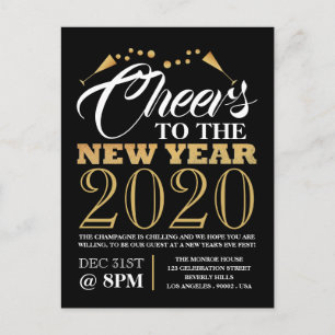 Gold Foil Effect, Champagne Bubbles, New Year Postcard