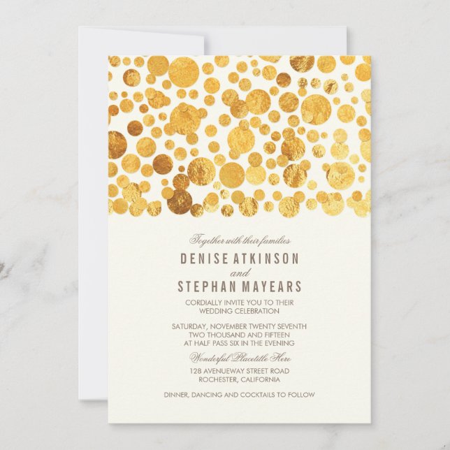 Gold Foil Effect Confetti Elegant Wedding Invitation (Front)