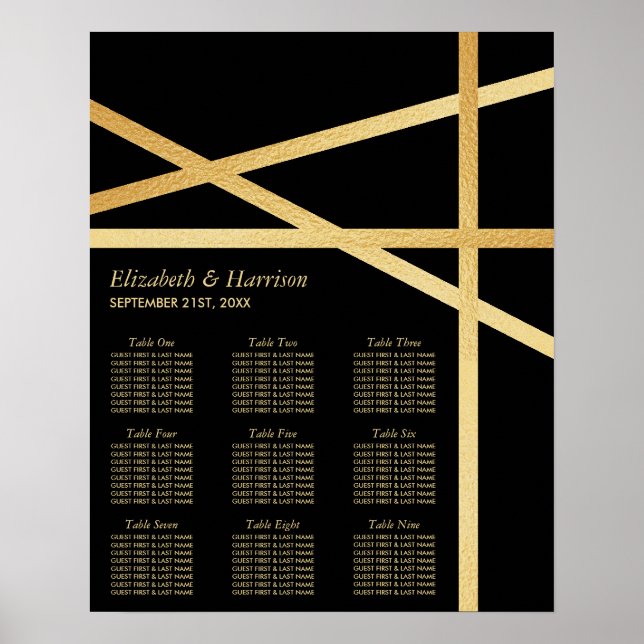 Gold Foil Effect Geometric Style Seating Chart (Front)