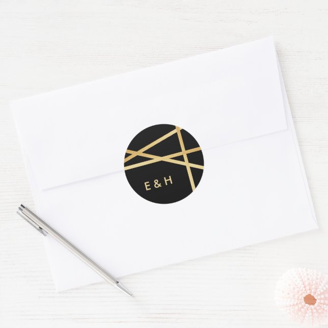 Gold Foil Effect Geometric Style Wedding Classic Round Sticker (Envelope)