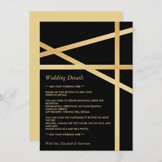 Gold Foil Effect Geometric Style Wedding Detail Enclosure Card (Front/Back)