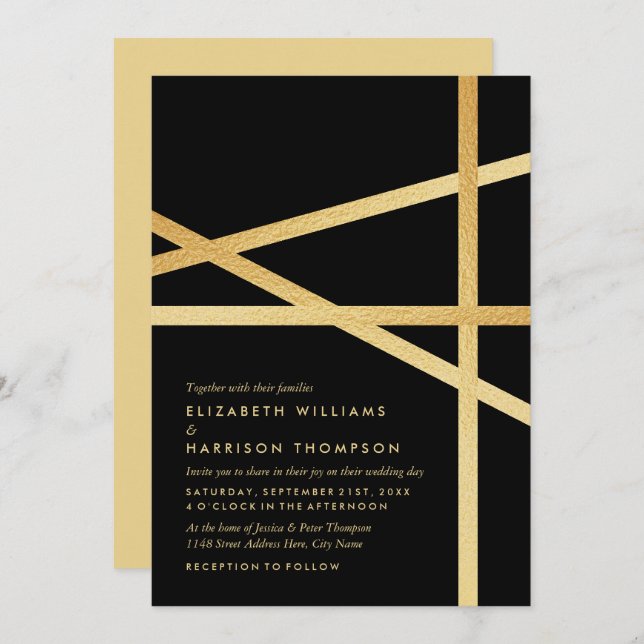 Gold Foil Effect Geometric Style Wedding Invitation (Front/Back)