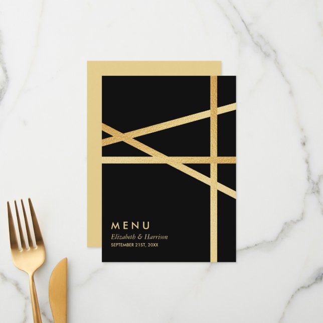 Gold Foil Effect Geometric Style Wedding Menu (Front/Back In Situ)