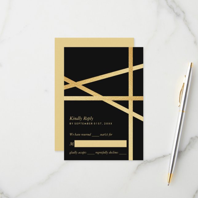 Gold Foil Effect Geometric Style Wedding RSVP Card (Front/Back In Situ)