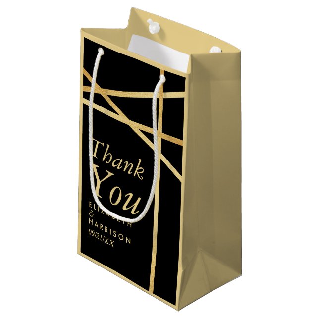 Gold Foil Effect Geometric Style Wedding Small Gift Bag (Front Angled)