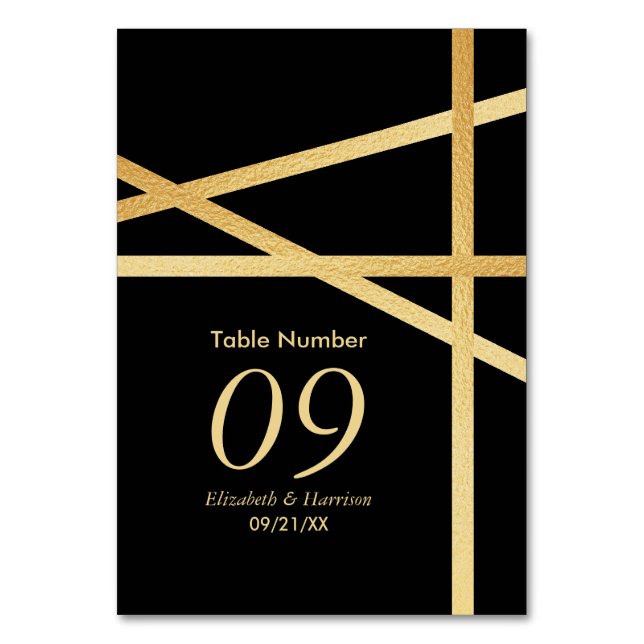 Gold Foil Effect Geometric Style Wedding Table Number (Front)