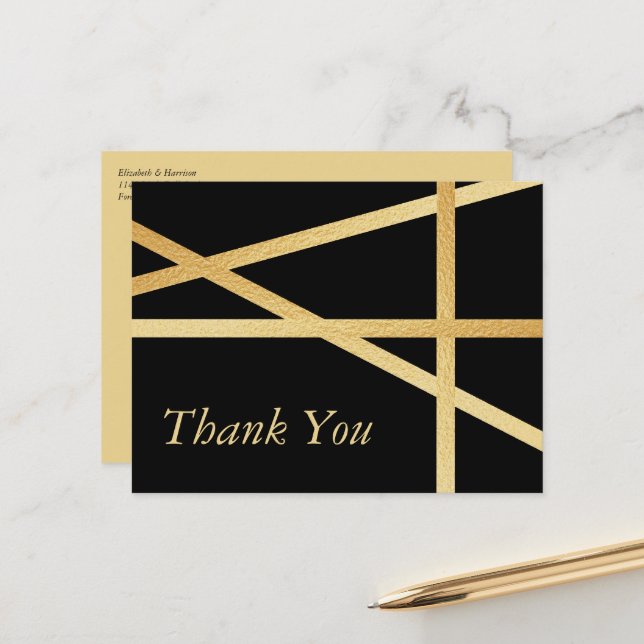Gold Foil Effect Geometric Style Wedding Thank You Postcard (Front/Back In Situ)