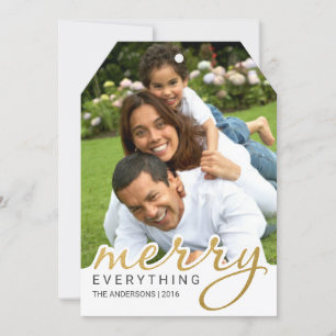 Gold Foil Effect Merry Hand Script Holiday Photo