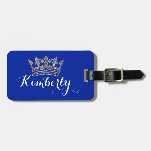 Gold Foil Effect Personalised Crown Luggage Tag (Front Horizontal)