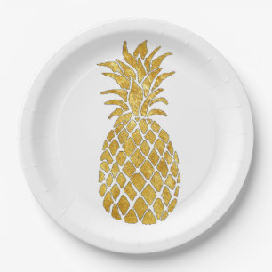 gold foil effect pineapple design paper plate