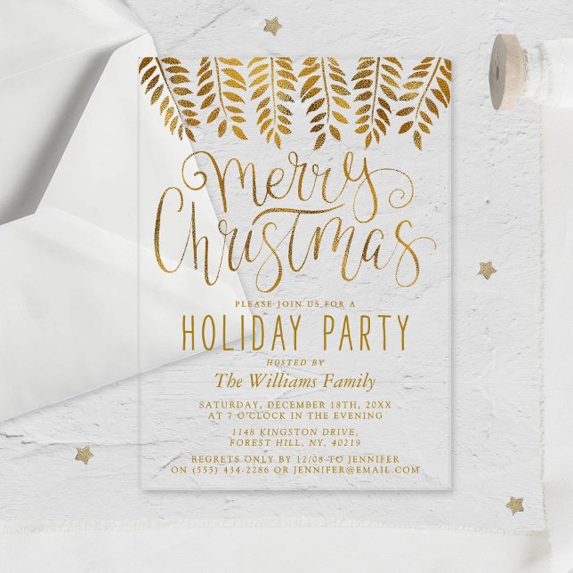 Gold Foil Effect Typography Merry Christmas Party Acrylic Invitations (Creator Uploaded)